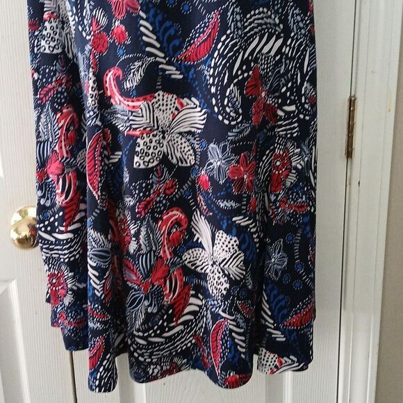 Kim Rogers blue red white floral print sleeveless midi dress Sz 1X NWOT - Picture 2 of 7